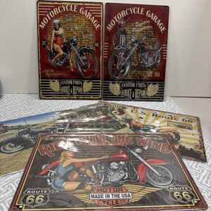 Metal Garage Signs - Lot Of Five Signs, Various Pin-Up Styles, Route 66 And More
